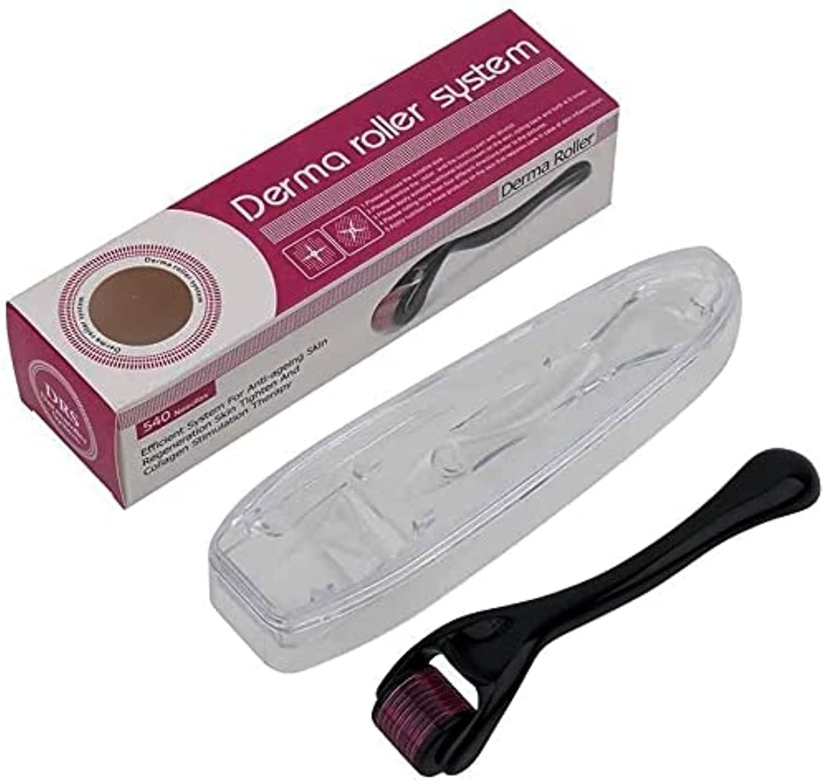 Showay Derma SanBiz 0.5mm Derma Roller 540 Needles Hair Growth Roller,Titanium Micro Wrinkle Anti Aging Acne Scar Stretch Mark Treatment Micro Needling Face Care Massage Tool with Transparent Box