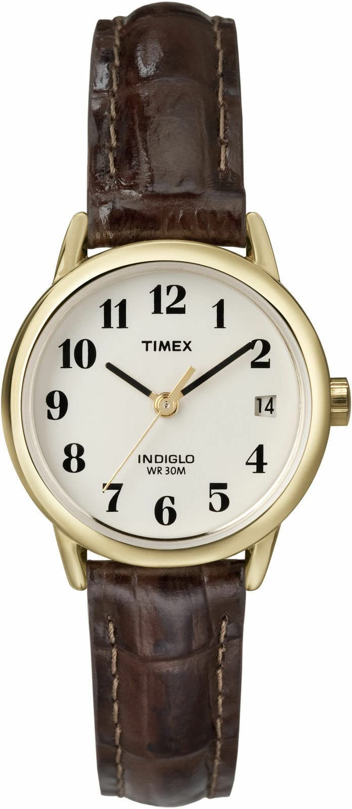 Timex Easy Reader Women's 25 mm Leather Strap Date Window Watch - Brown/Goldtone
