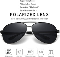 RCXKOOM Big XL Wide Frame Extra Large Polarized Aviator Sunglasses for Big Heads Men Oversized Military Pilot Glasses