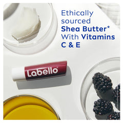 Labello Blackberry Shine Lip Balm, 24H Melt-In Moisture, with Shea Butter and Natural Oils Enriched with Vitamins, with Natural Ingredients, Mineral Oil Free, Vegan, 4.8g