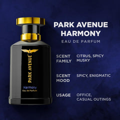 Park Avenue Harmony, Eau De Parfum Men, 100Ml Long Lasting Perfume Spray For Men Premium Luxury Fragrance Scent Aromatic Blend Of Patchouli, Musk & Vetiver Suitable For Every Occasion