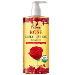 Yoken Multi-Used Body Oil For Skin USDA Certified,Face,Hair and Nails,Multi Purpose Organic oil With Rose Petals,Vitamin E & Almond Oil Nourishing & Hydrating ,Body Oil for Moisture & Skin After Bath Oil