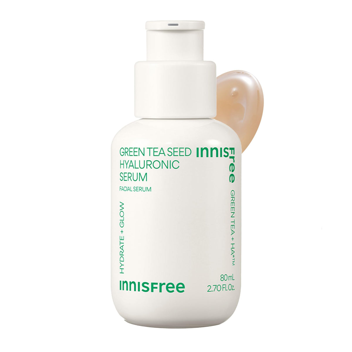 Innisfree Green Tea Seed Hyaluronic Serum with Panthenol and Niacinamide, Korean Face Serum for Hydration and Glow - 80ML