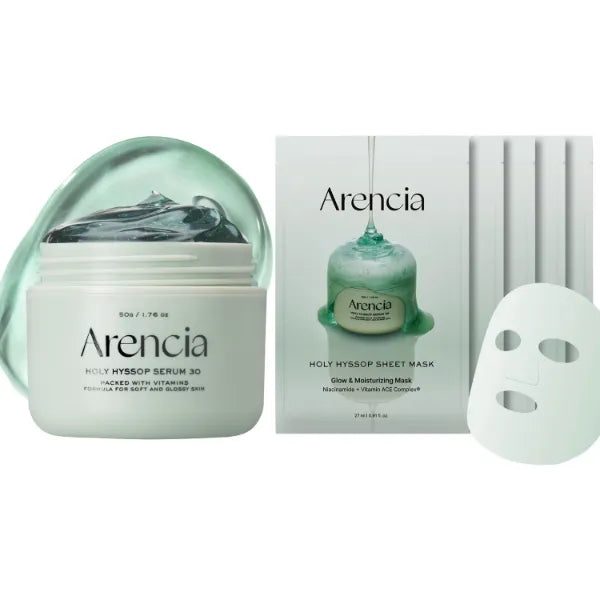 Arencia Glow Hyssop Skincare Duo [Glow Hyssop Overnight Face Mask Serum + Glow Hyssop Sheet Mask, 5pack]