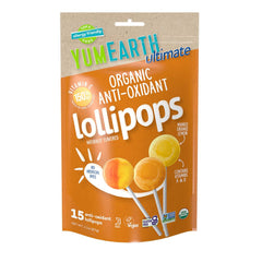 YumEarth Ultimate Organic Anti Oxidant Lollipops, 15 Count, Allergy Friendly, Gluten Free, Non-GMO, Vegan, No Artificial Flavors or Dyes