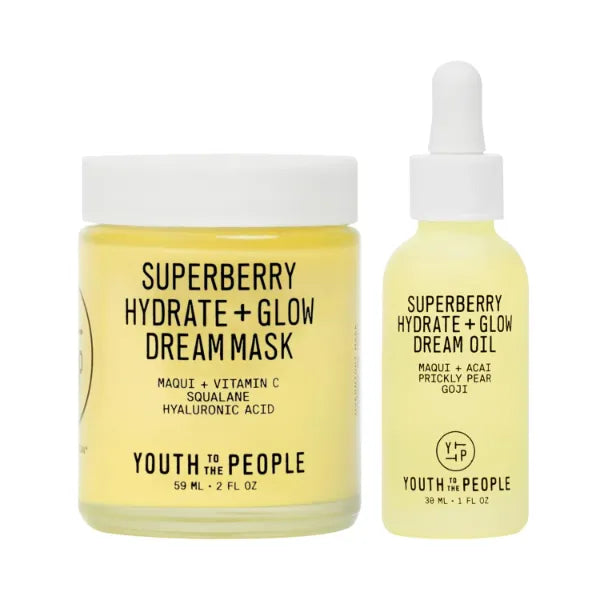 Youth To The People Hydrate + Glow Day to Night Duo, 2-Pc Skincare Bundle Set for Smooth + Radiant Skin, Superberry Dream Oil (1oz) + Superberry Overnight Dream Mask (2oz), Dull/Dry Skin Types