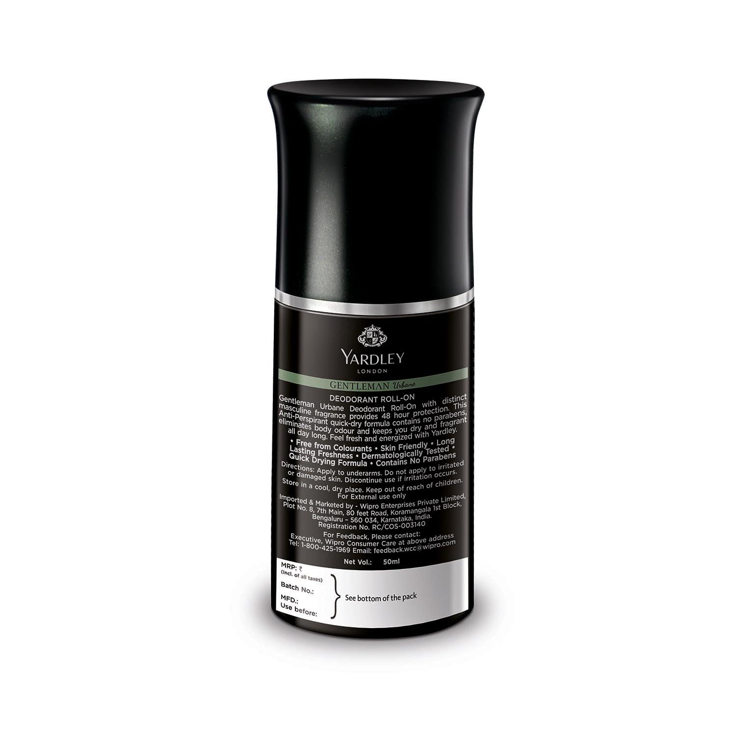 Yardley Gentleman Urbane Deodorant Roll On, Effective Underarm Protection, All Day Long Perspiration Regulator, 50Ml