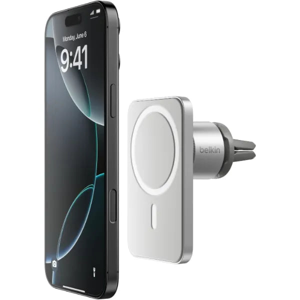 Belkin MagSafe Vent Mount Pro – Magnetic Car Phone Holder for iPhone 17–15, 14 Series & Pixel 10 – Gray