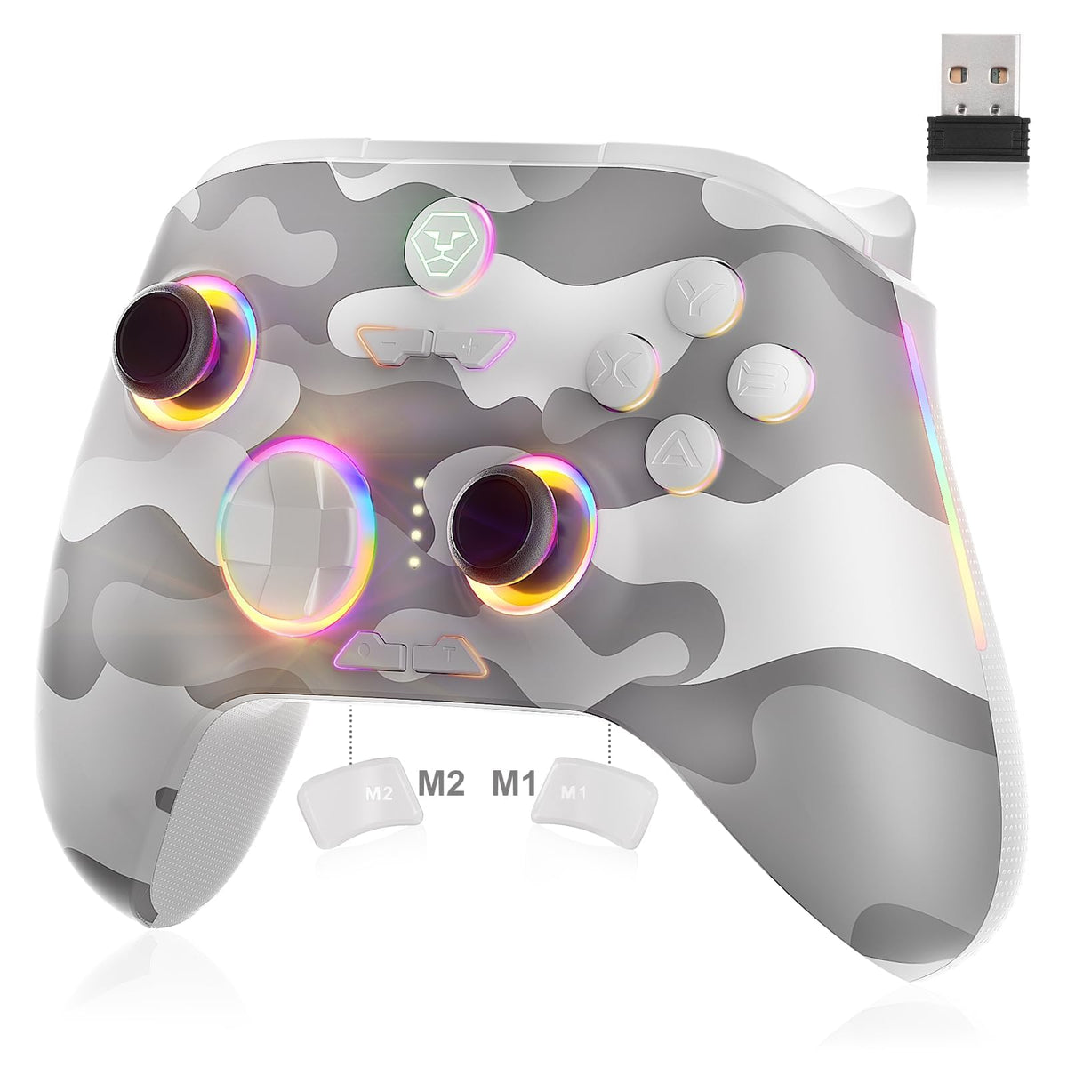 Azonee Wireless PC Controller with Hall Joysticks/Hall Triggers/RGB Lighting Rechargeable Switch Gaming Controller Support Turbo, Macro, Gyro Axis, Wake-Up, for PC/Switch/Android/IOS/Laptop/MAC/Steam