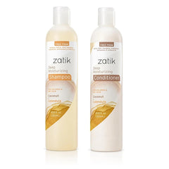 Zatik Naturals - Deep Moisturizing Shampoo + Conditioner Set - Coconut & Calendula, for Colored, Dry damaged Hair, Biodegradable, pH Balanced, FREE from Parabens, fragrances, 10.8 fl oz (One of Each)