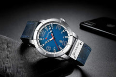 Mens Watches,CURREN Watches Quartz Analog Calendar,Wrist Watch for Men, Fashion Waterproof Leather Strap - Blue