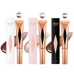 3 Pcs Liquid Contour Highlighter Blush Set - Long Lasting Waterproof Contour Beauty Wand with Cushion Applicator - Bronzer Contour & Shimmer Pearl Highlight Cream Pink Blusher (A Set)