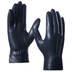Harssidanzar Men's Italian Sheepskin Leather Gloves - Navy
