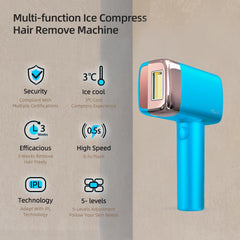 MLAY T14 IPL Laser Hair Removal Device, Hair Remover With Ice Cooling, 500000 Flashes, 5 Energy Levels, Permanent Painless Epilator For Face Back Leg Arm Armpit Bikini Line,3 lamps(HR+Bikini+Face)