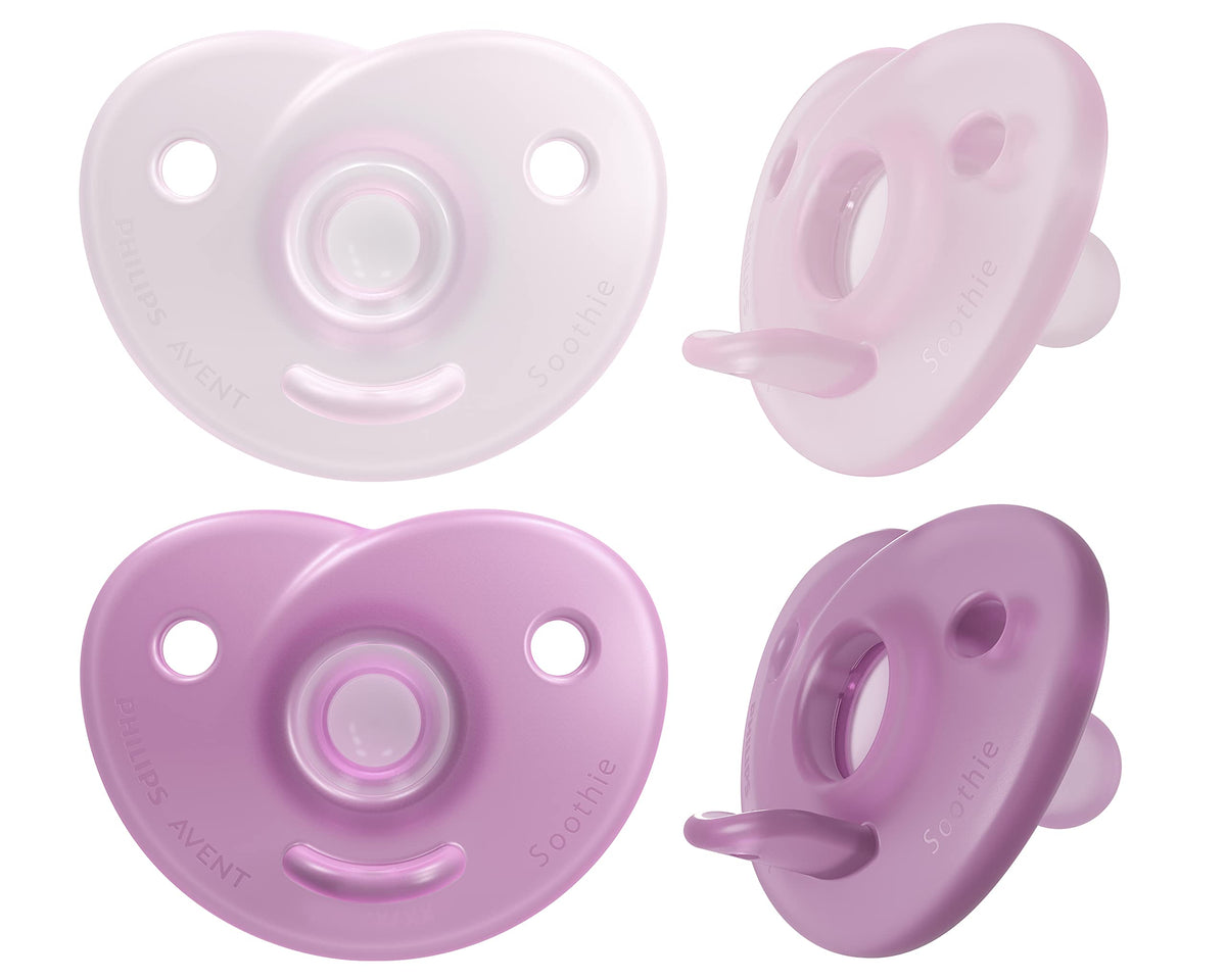 AVENT Philips Soothie Heart Pacifier, 0-3 Months, Pink/Light Pink, 4 Pack, ‎SCF099/42
