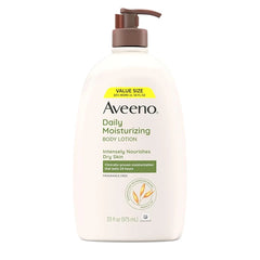 Aveeno Daily Moisturizing Body Lotion with Soothing Prebiotic Oat, Gentle Lotion Nourishes Dry Skin, Paraben-, Dye- & Fragrance-Free, Non-Greasy & Non-Comedogenic, Value Size, 33 fl. oz
