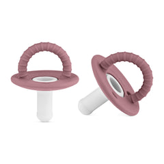 Bleu La La Lulubabe Halo Teething Pacifier with Standard Avent Hospital Nipple - Set of Soft Silicone Two Tone Paci for Infants Baby's and Toddlers (Stage 2, Plum + Clear)