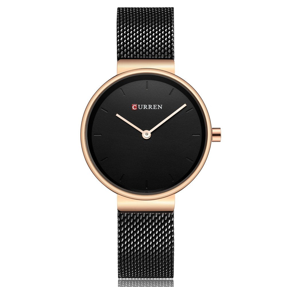 CURREN Original Women's Girls Sports Waterproof Stainless Steel Quartz Wrist Watch, Rose Gold All Black