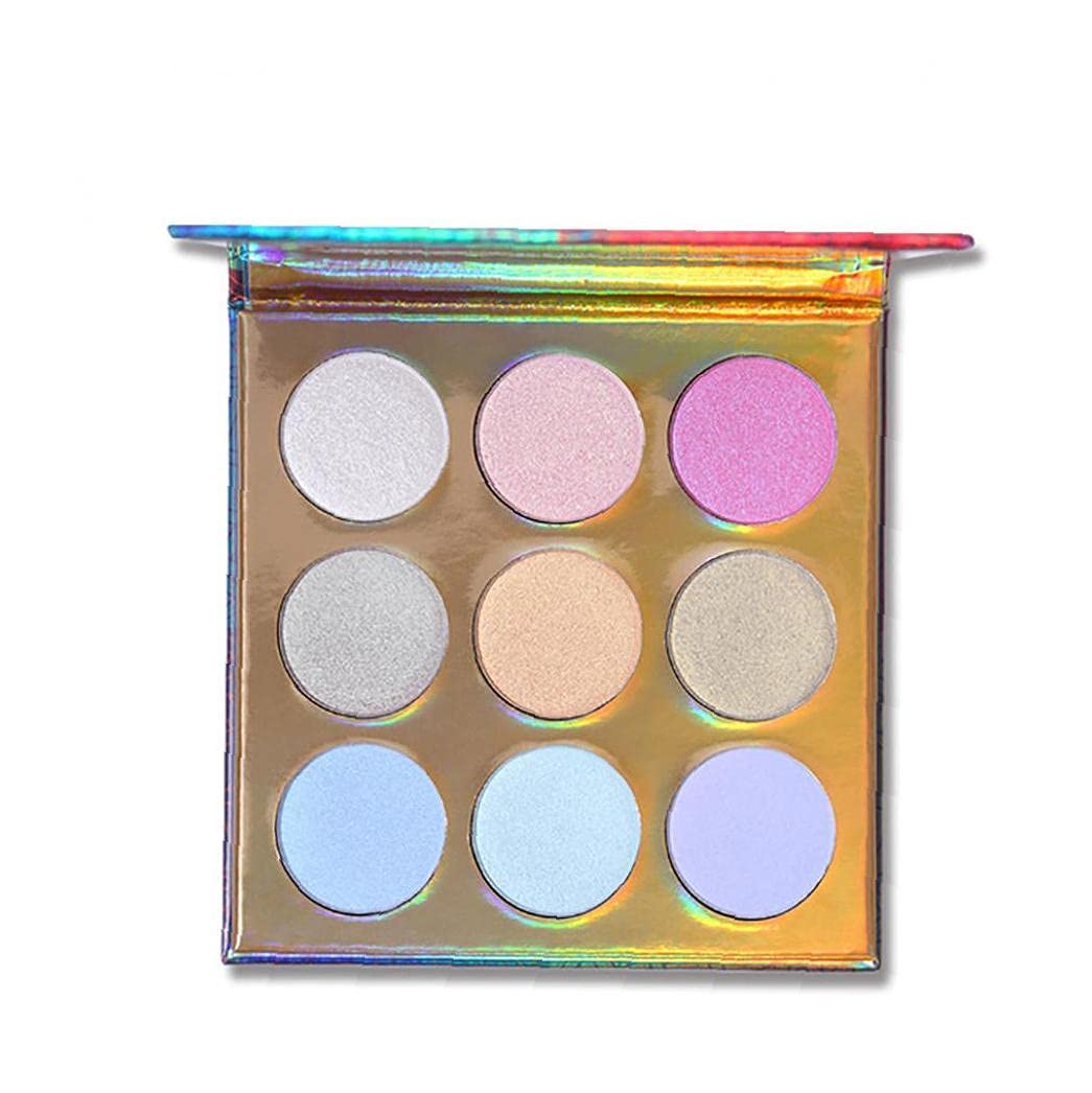 Holographic Highlighter Makeup Palette 9 Color Shimmer Eyeshadow Illuminating Glow Highlighting Metallic Bronzer Contour Cosmetics with Mirror Suitable for Women