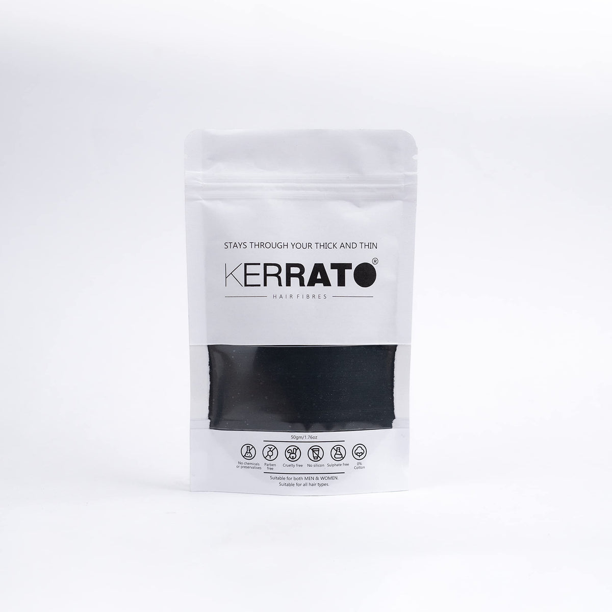 Kerrato Hair Fibres Refill Pack (Jet Black) 50gm | Natural Keratin Hair Thickening Fibers for Thin Hair | Men & Women | Covers bald spots in 10 seconds