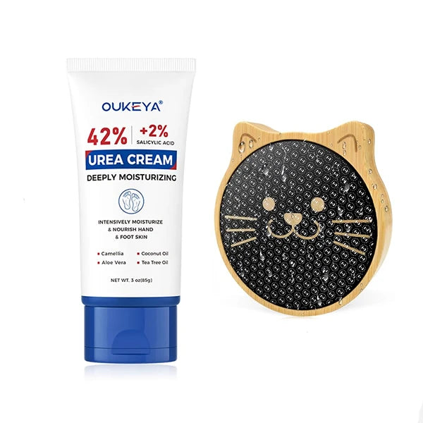 OUKEYA Urea Cream 42 Percent with 2% Salicylic Acid Tube 3 Oz with Glass Foot File Callus Remover Plastic-Free Pedicure Foot File Callus Remover