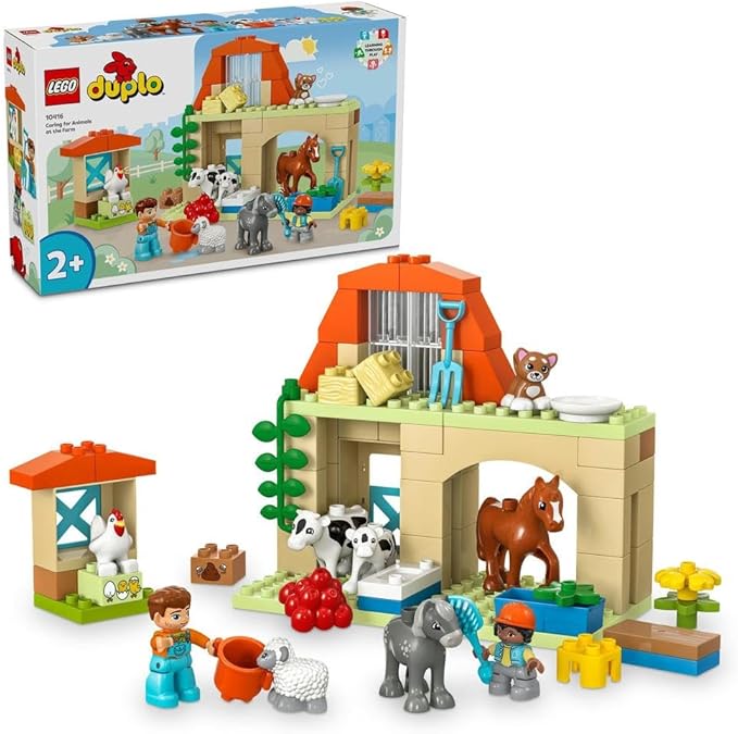 LEGO DUPLO Town Caring for Animals at the Farm Toys for Toddlers, Farmhouse with Horse, Cow and Chicken Figures, Learning Toy Set for Kids, Girls & Boys Aged 2 Plus 10416