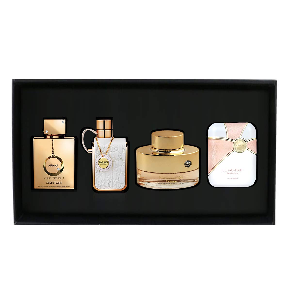 Armaf Women Perfumes Signature Collection 4 Piece Gift Set, Club De Nuit Milestone 105ml EDP + Tag Her 100ml EDP + Pour Femme Le Parfait 100ml EDP + Vanity Femme Essence 100ml EDP - perfume for woman