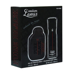 Creation Lamis Pure Black Gift Set for Men (Eau de Toilette 100ml + Body Spray 200ml) Long Lasting Perfume Gift for Him