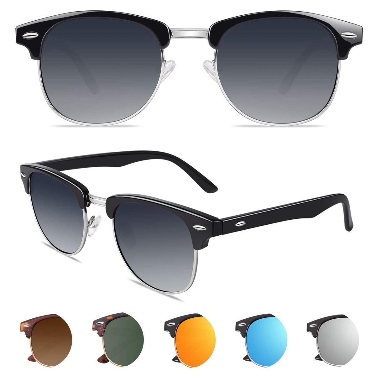 GQUEEN Classic Horn Rimmed Semi Rimless Polarized Sunglasses for Men Women GQO6