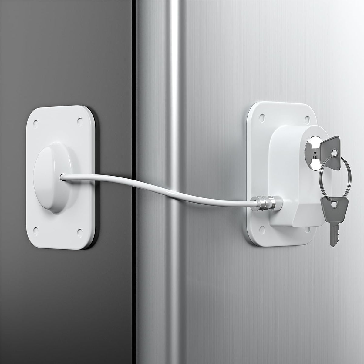 RORMGO Refrigerator Lock 2 Packs, Fridge Lock with Silicone Wire Protection Fridge Locks for Kids Easy to Use and Install Fridge Locks with Key Surface-Friendly Freezer Lock, White