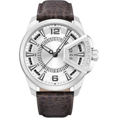 POLICE - Underlined Watch For Men Silver Dial Brown Leather Strap - PEWJB0005601