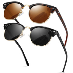 KANASTAL Polarized Horn Rimmed Sunglasses for Men and Women, Classic Half Frame Sun Glasses, Semi Rimless Shades for Womens 100% UV400 Protection Driving