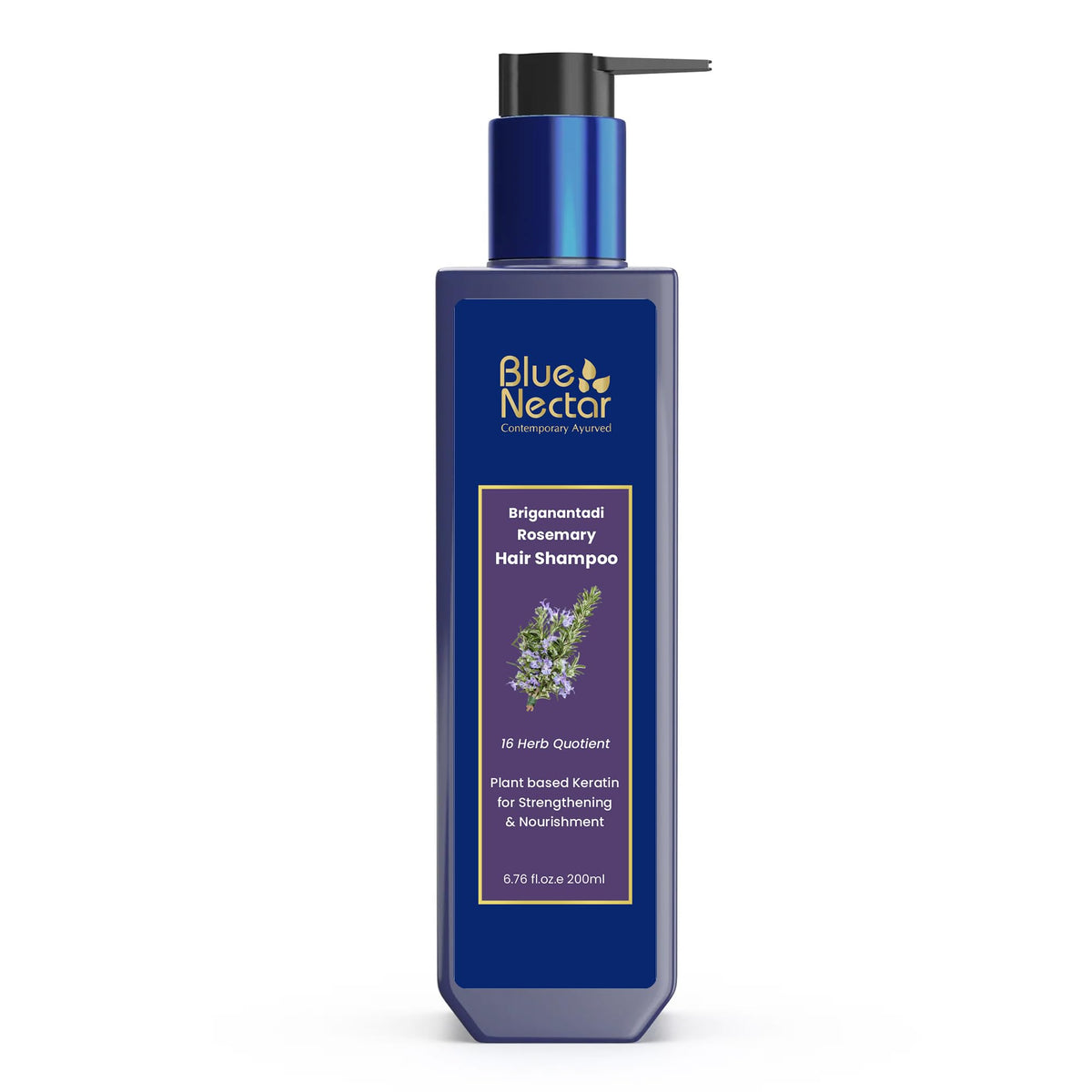 Blue Nectar Keratin Rosemary Shampoo for Hair Growth | Natural Hair Shampoo for Curly, Frizzy & Dry Hair | Paraben & Sulphate Free Shampoo for Men & Women (16 Herbs, 200ml)