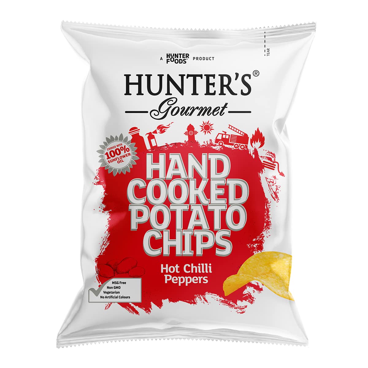 Hunter's Gourmet Hot Chilli Peppers Hand Cooked Potato Chips - 125g