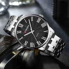 CURREN 8422 Men Quartz Watch Stainless Steel Watche Luxury Business Fashion - SILVER BLACK