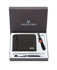WildHorn® RFID Protected Genuine Leather Wallet & Gift Combo for Men - D.Brown H M