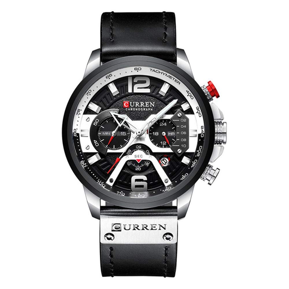 CURREN Watches Men Quartz Leather Chronograph Watch and Fashion Bracelet Set Blue Watches for Men Luxury Wristwatch Gifts (Black)