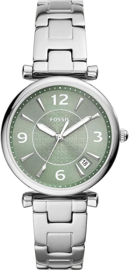 Fossil women's carlie three-hand date, stainless steel watch, es5157, silver, bracelet