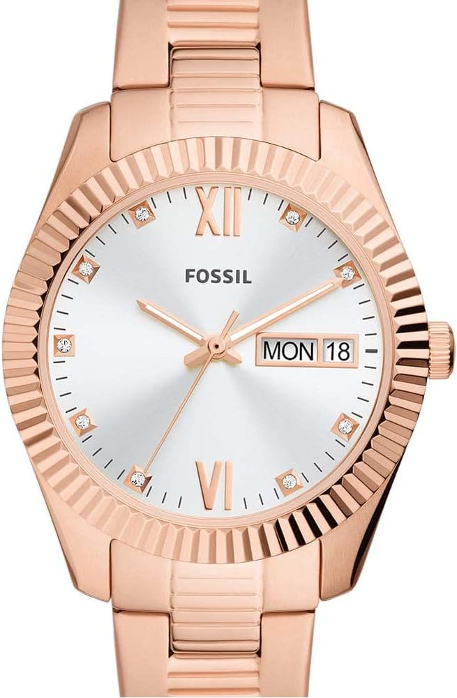 Fossil Scarlette Three-Hand Day-Date Rose Gold-Tone Stainless Steel Watch - ES5200