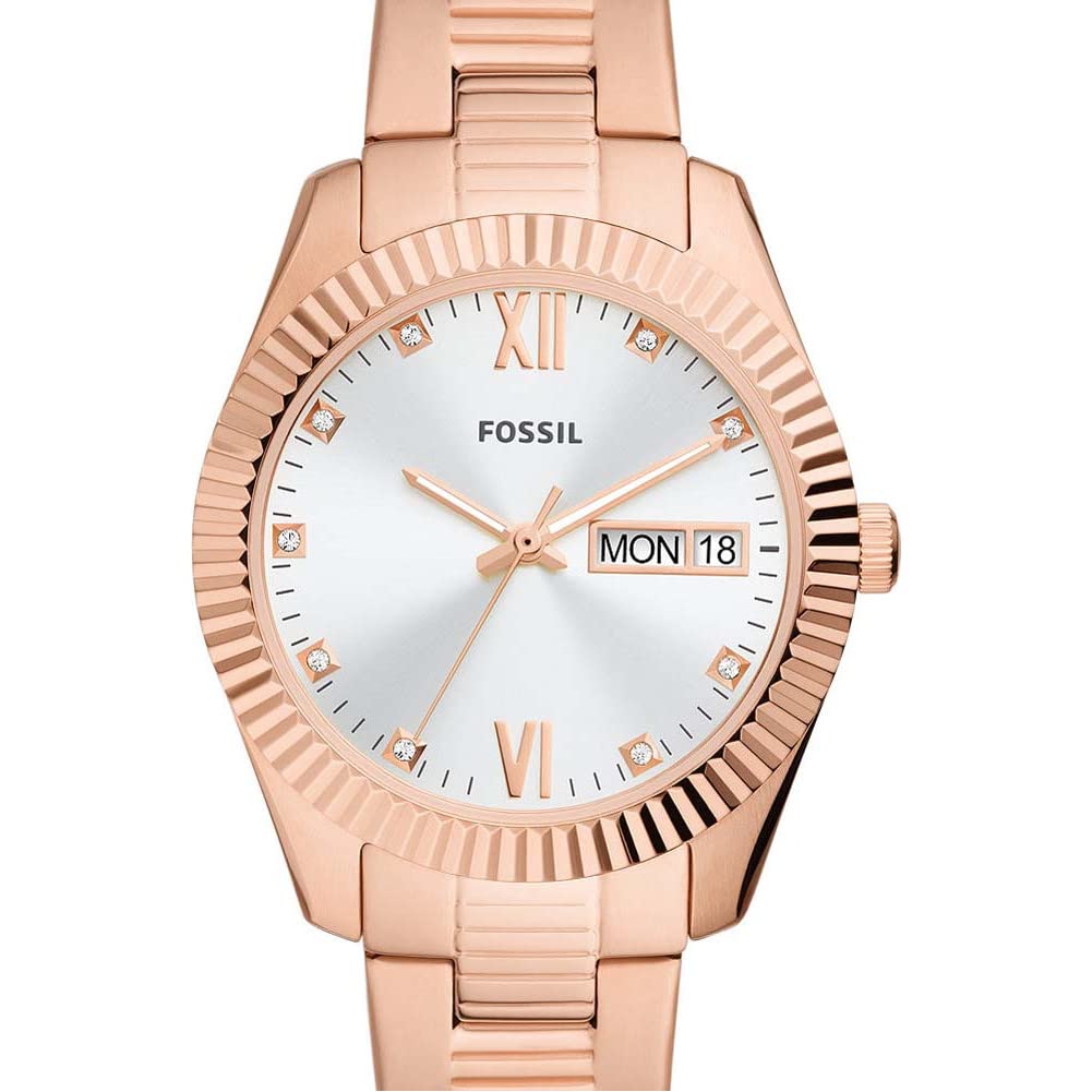 Fossil Scarlette Three-Hand Day-Date Rose Gold-Tone Stainless Steel Watch - ES5200