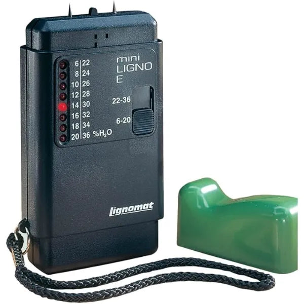Lignomat Mini Ligno E Moisture Meter Precise 6% to 36% Moisture Detection for Hardwood, Softwood, Veneer, Fiberboard & Hardboard Easy Read Red LED Indicator, Non Destructive Testing Technology