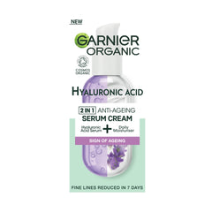 Garnier Organic Lavandin & Hyaluronic Acid Serum Cream, 2in1 Formula With Hyaluronic Acid serum & Hydrating Moisturiser, Replumps Skin & Reduces Fine Lines, Organic & Vegan Formula, 50ml