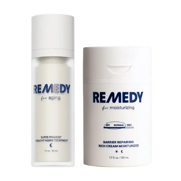 Remedy Anti-Aging Hydration Stack | 2-Piece Night & Day Routine | Healthy Aging Treatment & Rich Moisture Cream | Retinol, Ceramides, Peptides, Niacinamide | Vegan
