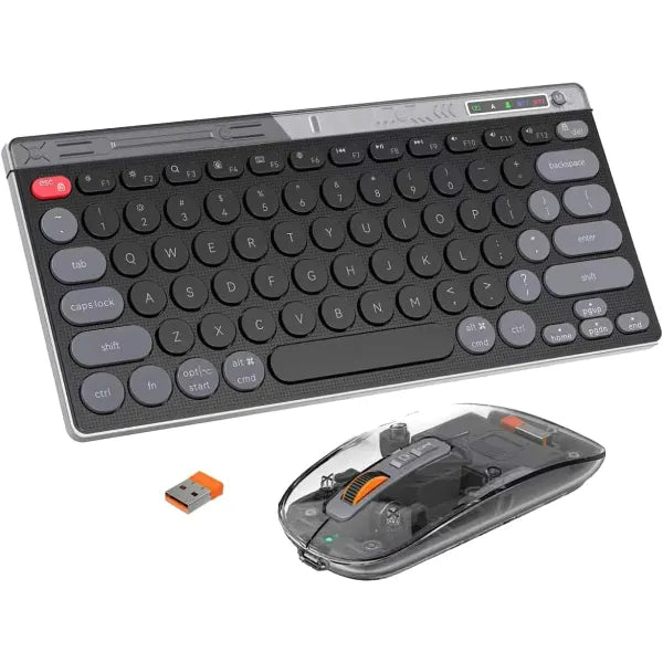 FMOUSE Wireless Keyboard and Mouse Combos - Dual Bluetooth & 2.4GHz USB Receiver, Transparent Mouse, Compact Slim Stylish for Laptop/ipad/Mac/Office - Black