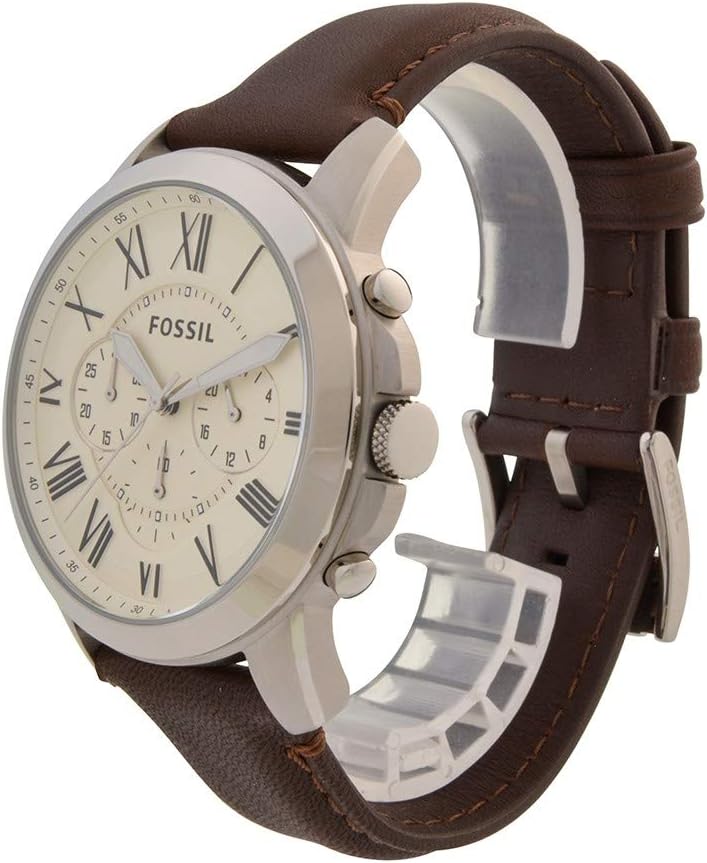 Fossil Leather Mens Quartz Watch Brown & White