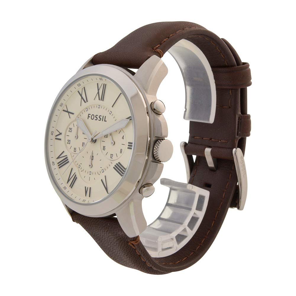 Fossil Leather Mens Quartz Watch Brown & White