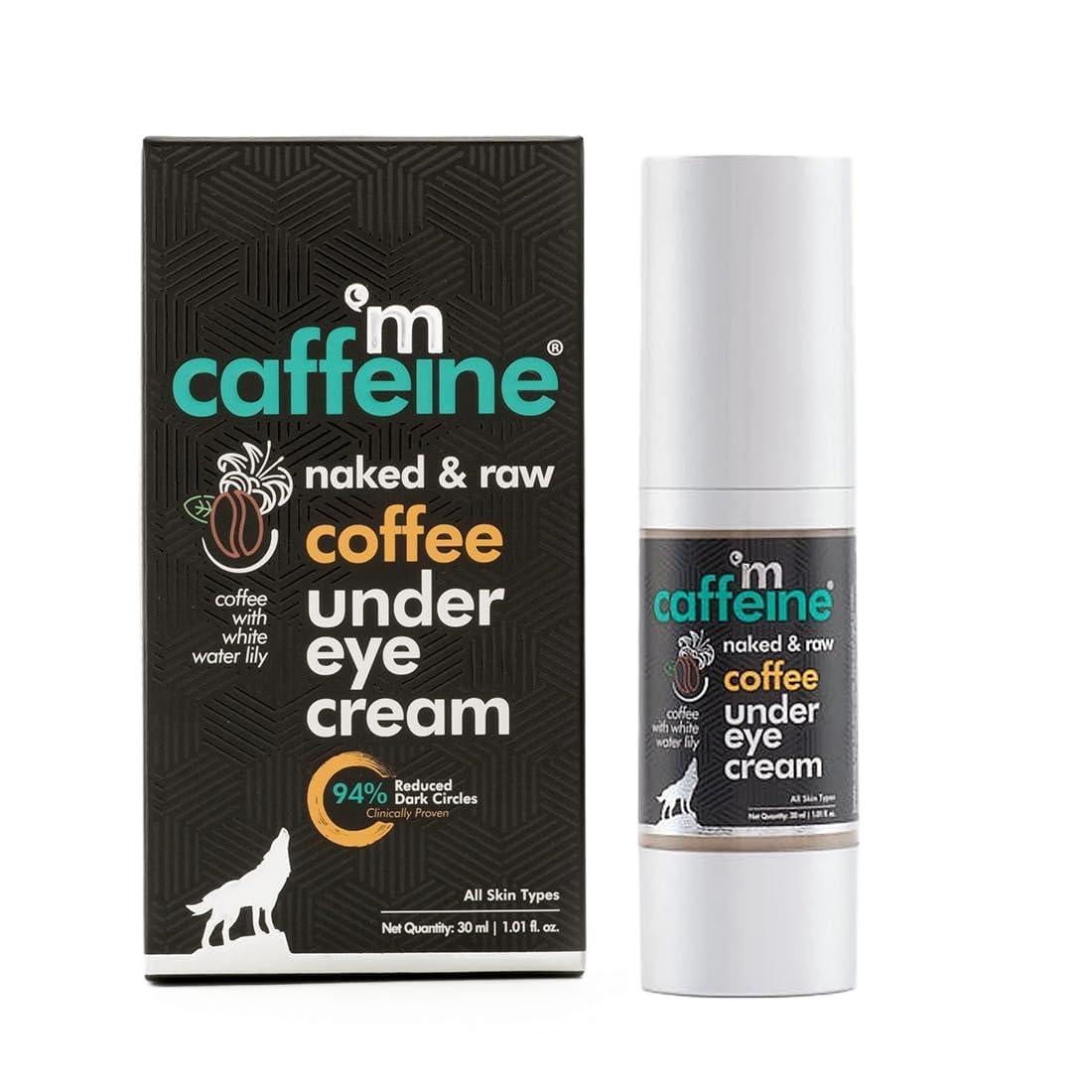 MCaffeine Coffee Under Eye Cream for Dark Circles for Women & Men with Free Eye Roller | 94% Reduction in Dark Circles, Reduces Puffiness and Fine Lines | With Vitamin E and Hyaluronic Acid (30ml)