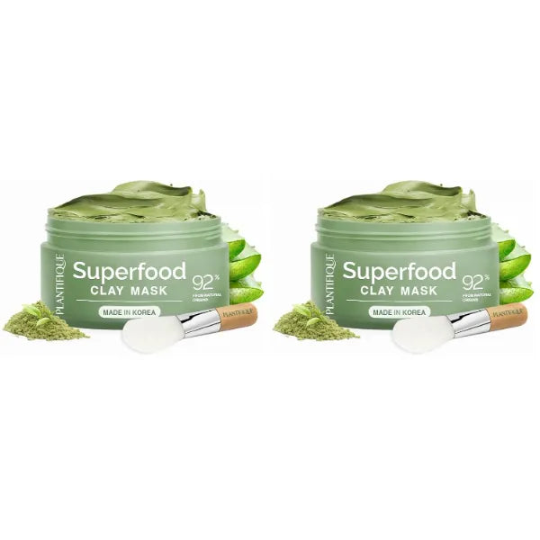 PLANTIFIQUE Korean Skincare Clay Mask Hydrating Mud Mask with Avocado & Superfoods, Dermatologist Tested for Face & Body Vegan, 3.4 Oz/100ml Pack of 2