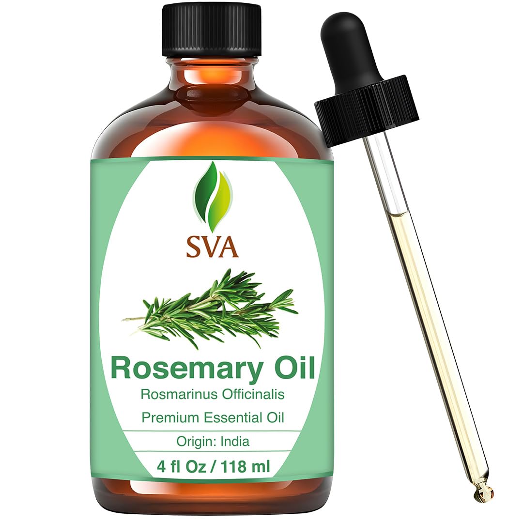 SVA Rosemary Oil 4 fl oz – 100% Natural Essential Oil with Dropper – For Diffuser, Hair, Skin, Soap & Candle Making