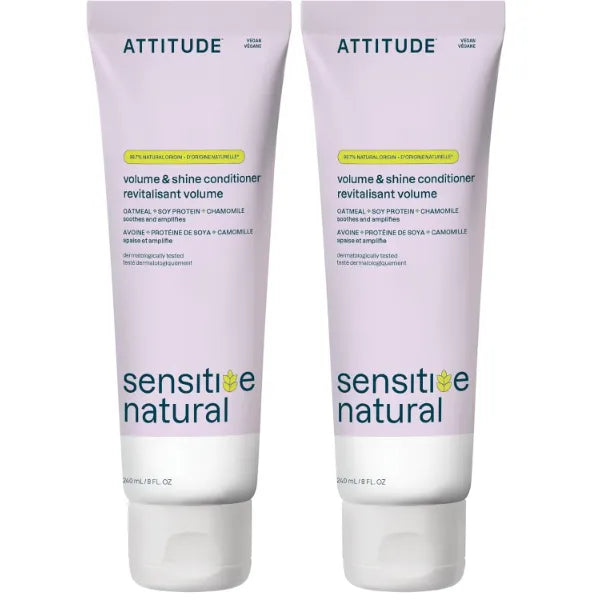 ATTITUDE Volumizing Hair Conditioner for Sensitive Skin, Hypoallergenic Plant- and Mineral-Based Ingredients, Enriched with Oatmeal, Vegan and Cruelty-free Detangler, Chamomile, 8 Fl Oz (Pack of 2)